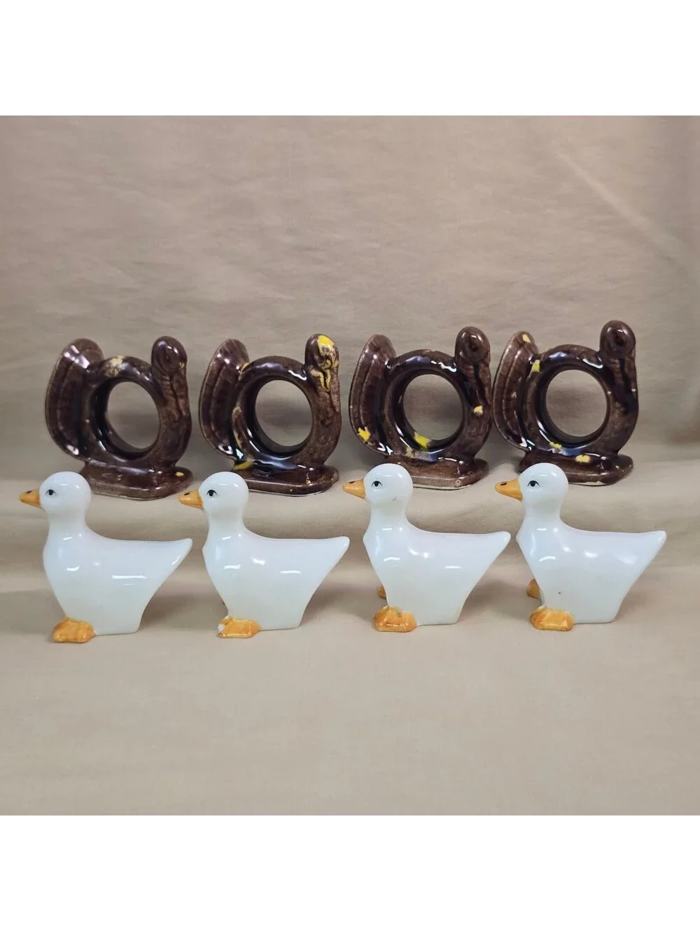 Vintage Ceramic Napkin Rings Set of 8 Thanksgiving Turkey MP Mark Duck